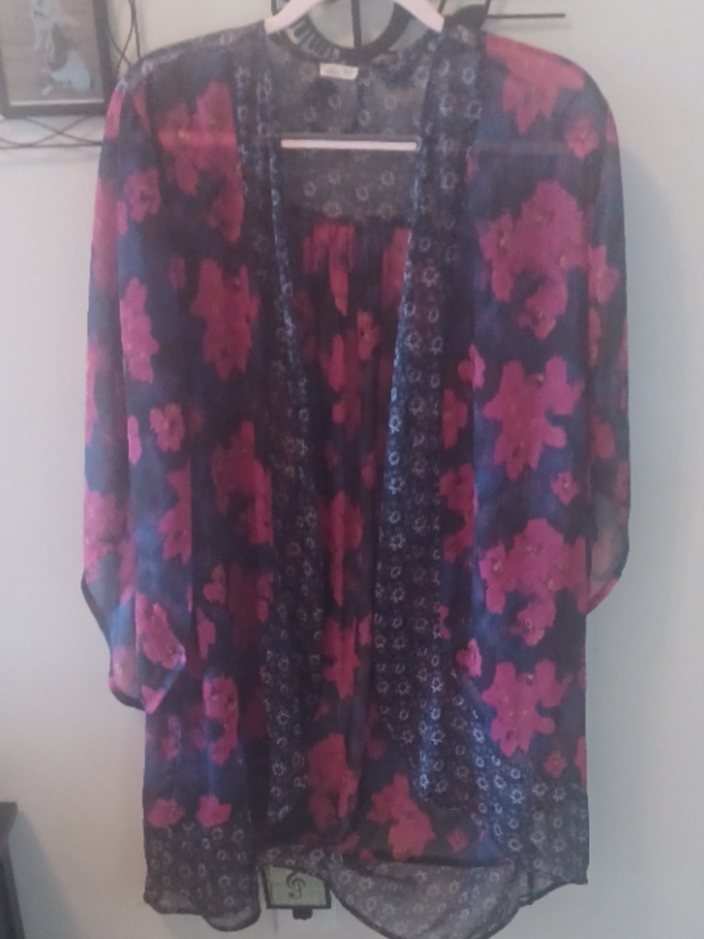 Hollister Kimino Caftan Long Bell Sleeve Long Pink Blue One Size
